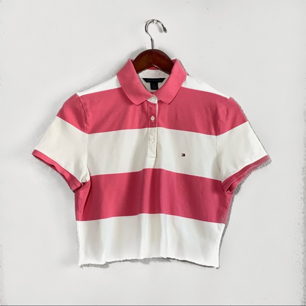 TOMMY HILFIGER STRIPED COLLARED CROP TOP